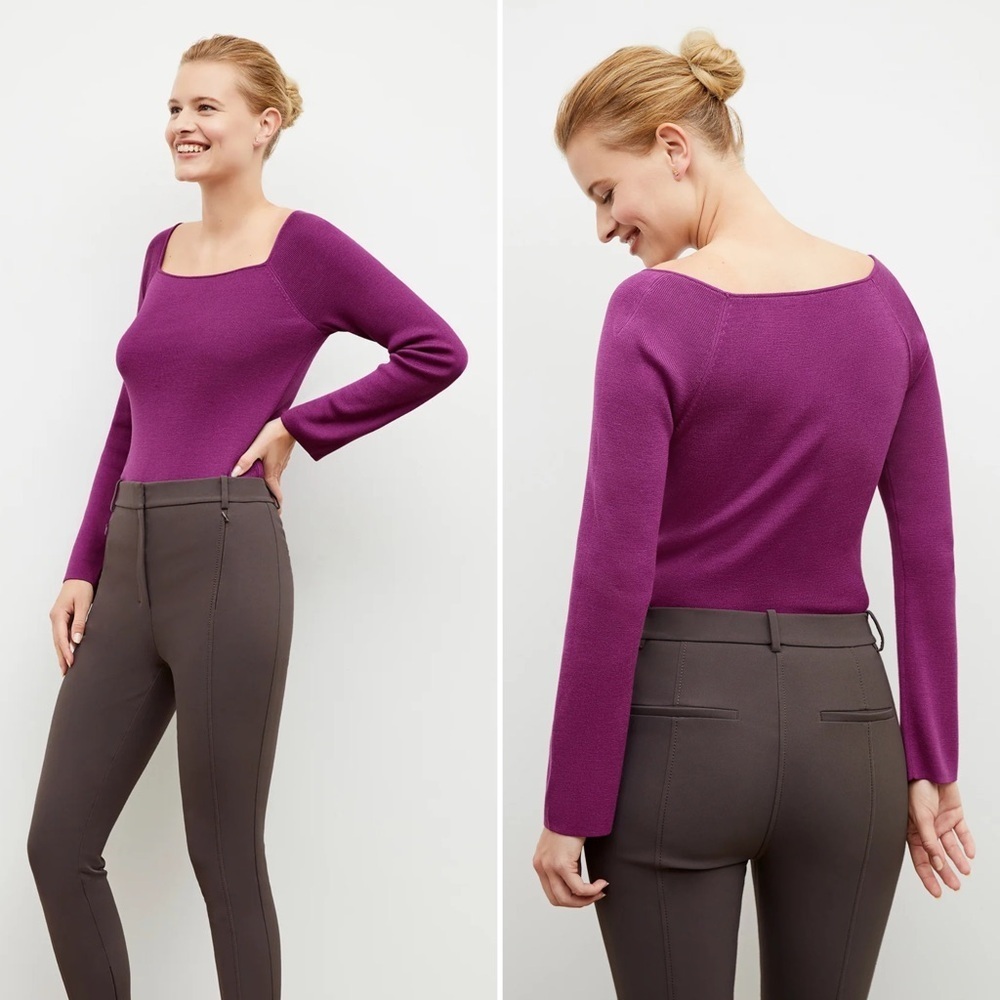 Ann Taylor Magenta Square Neck Long Sleeve Top Light Sweater Women’s Size Medium